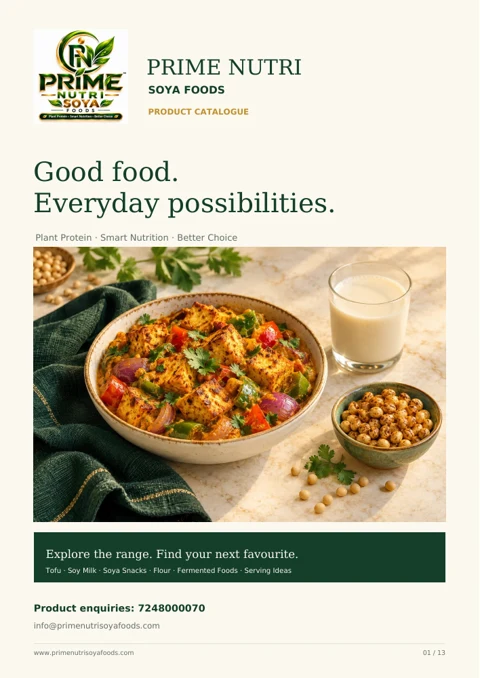 Cover of the Prime Nutri Soya Foods product catalogue